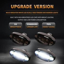 LED Dually Bed Fender Side Marker Lights For 2011-2022 Ford F250 F350 F450 F550 Super Duty Trucks Smoked Len (White Led)