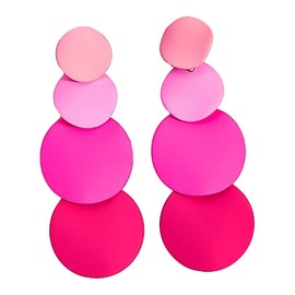 Azusa Sun Vintage Round Pink Disc Drop Earrings for Women and Boho Geometric Circular Dangling Earrings Fashion Jewelry for Party Prom