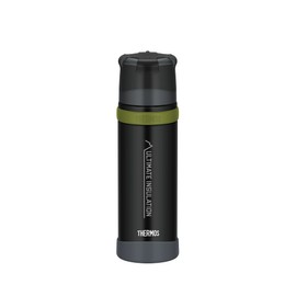 Thermos Mountain Beverage Bottle 0.5 L, Black, Stainless Steel Thermos Flask with Drinking Cup, 24 Hours Hot / 24 Hours Cold, Lightweight Outdoor Bottle, Robust, Removable Cap, BPA-Free