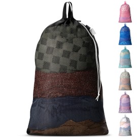 Large Mesh Laundry Bags - Heavy Duty with Handles & Drawstring - Machine Washable Net Laundry Sacks for College Dorm, Camp, Travel, Bedding & Clothes Storage (Black)