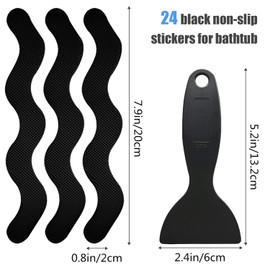 Kettion Pegatinas para bañera,24 piezas de tiras adhesivas antideslizantes para baño, pegatinas de seguridad para ducha con textura de diamante con raspador para bañeras resbaladizas, escaleras(Negro)