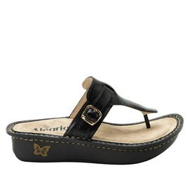 Alegria Womens Kennedi Black Sapphire Leather Thong Adjustable Slide Sandal 10.5-11 M US
