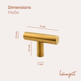heimzeit Cabinet Knobs for Doors, Drawers and Dressers Made of High Quality Stainless Steel [Pack of 12 T-shaped] Color Gold Stylish Design Furniture Knobs with Single Hole Handle and Screws