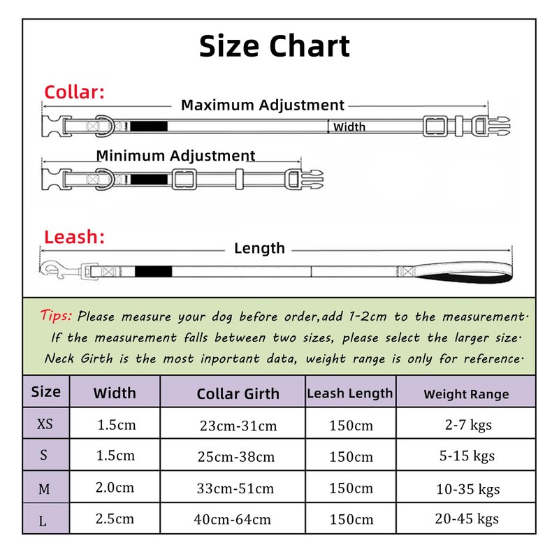 Olahibi Dog Collar and Leash Combo Set, Neoprene Padded, Polyester