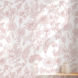 Toduso Peel and Stick Wallpaper Pink Floral Wall Paper Pink and White Contact Paper Removable Waterproof Flowers Wallpaper for Bedroom Bathroom Cabinets Vinyl 17.3" x 78.7"