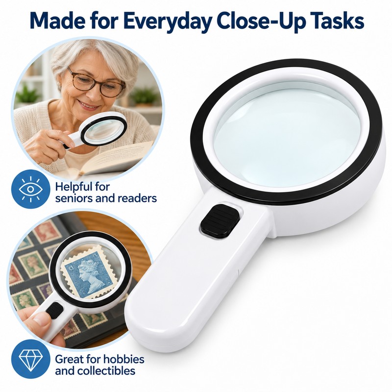 30X Handheld Magnifying Glass for Reading – 12 LED Illuminated