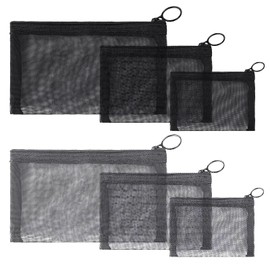 Nylon Mesh Cosmetic Pouch,6PCS Mesh Zipper Toiletry Bags Makeup Bags,Portable Travel Zipper Pouch for Handbags, Pencil, Organizer(Black,Grey)