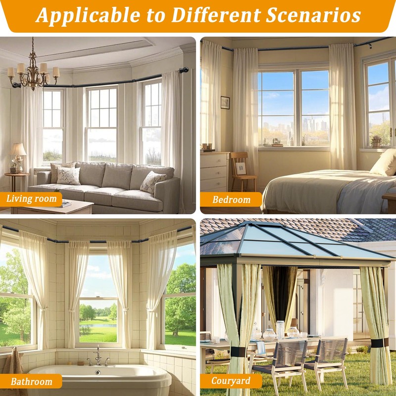 Bay Window Curtain Rods, U Shape Heavy Duty Curved Curtain