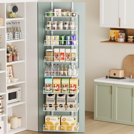 Bunoxea White 8-Tier Over The Door Pantry Organizer, Pantry Organization And Storage, Metal Hanging Spice Rack Shelves Door, Home & Kitchen Essentials, Laundry Room Bathroom Organization