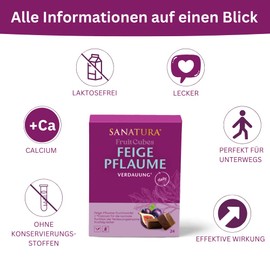 Sanatura Feige Pflaume Früchtewürfel - 24 Stück - für eine normale Verdauung - Feigen, Pflaumen, Tamarinden und Inulin - 240 g