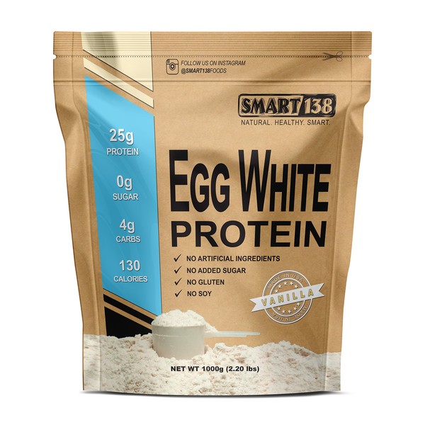 Smart138 Egg White Protein Powder | Non-GMO, Gluten-Free, Soy-Free, Dairy-Free, Keto (Low Carb), Paleo, Made in USA, Natural BCAAs (1000g / 2.2lbs, Vanilla)