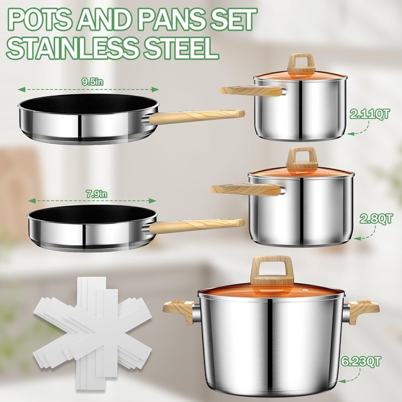 Stainless Steel Cookware Set 13-Piece, Pots and Pans Set, Induction