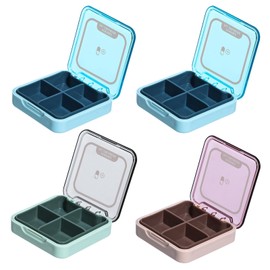 4 Stück Quadratische Reisepillendose, Versiegelt und feuchtigkeitsbeständig, 7.5 * 7.5cm, 4 Fächer, Tragbare Mini Medizinbox, Tablettenbox, Pillendose Klein, Zum Platzieren von Medikamenten