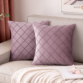 MIULEE Velvet Cushion Covers Home Decoration with Square Pattern Throw Pillow Covers Super Soft Modern Smooth Washable for Living Room Bedroom Sofa 2 Pieces Paro Purple 40 x 40 cm 16 x 16 Inch