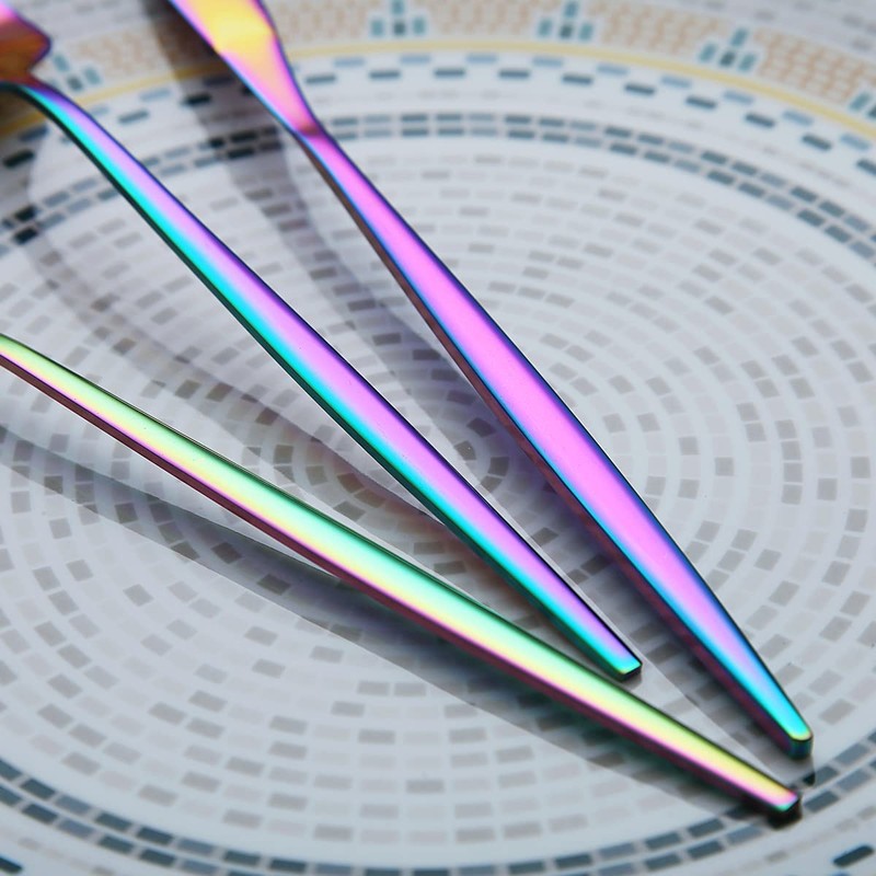 Kyraton Rainbow Cutlery Set 24 Pieces, Stainless Steel Flatware Set,