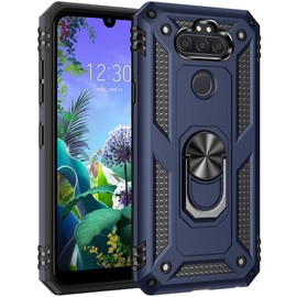 Dionsibei Military Grade Drop Impact for LG Aristo 5 Case LG Phoenix 5/Fortune 3/K300/LG Aristo 5+ Plus/LG K31 Case Metal Rotating Ring Kickstand Armor Heavy Duty Cover Aristo 5+ Plus Case (Blue)