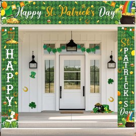 AIBIIN St. Patrick's Day Door Cover Decorations Happy St Patricks Day Door Sign Banner Green Shamrock Saint Patricks Day Hanging Banner for St. Patricks Day Party Decorations Outdoor 35.4 x 70.8 Inch