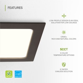 ASD 6 Pack LED Square Recessed Lighting 6 Inch, 5 CCT 2700K-5000K, 15W 60W Eqv, Ultra Thin Dimmable Ceiling Lights with J Box, Canless Wafer Downlight, Slim Panel, UL Energy Star, Oil-Rubbed Bronze