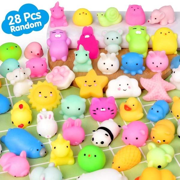 Mochi Squishy Toys FLY2SKY 28PCS Animal Mini Squishies Kawaii Party Favors for Kids Cat Unicorn Squishy Squeeze Stress Relief Toys Goodie Bags Novelty Toy Birthday Gifts for Boys Girls Adults, Random