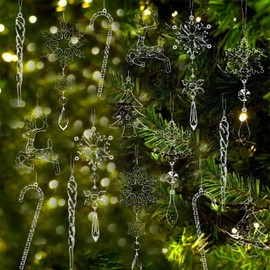 Lotusamber 18pcs Crystal Christmas Ornaments Snowflakes Decorations Hanging Acrylic Snowflake and Icicle Ornaments for Christmas Tree New Year Party Decor