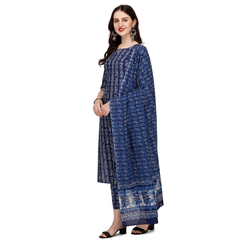 FIORRA Kurta recto de algodón para mujer con pantalón y