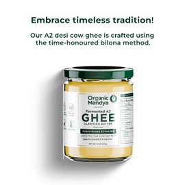 A2 Desi Grass-Fed Ghee Clarified Butter, Pasture Raised, Lactose Free, Stress-Free Cattle (16 Oz / 475 ml) by Organic Mandya