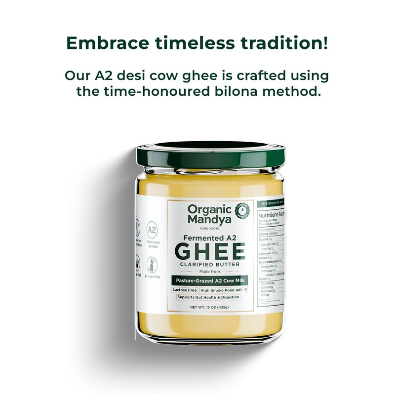 A2 Desi Grass-Fed Ghee Clarified Butter, Pasture Raised, Lactose Free,