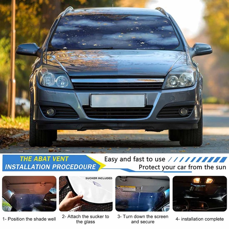 Jnomin Stars and Clouds Windshield Sun Shade for Car -