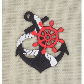 Anchor Black Rope Steering Wheel Sew-On Iron-On Patch Iron-On Patch Seafaring Patch Size 4.4 x 5.2 cm