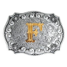Mens Belt Buckles English Letter 3D Western Cowboy Alphabet Initial Belt Buckles for Men, F