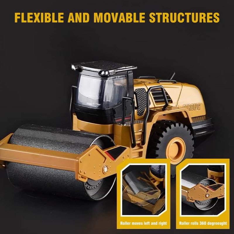 Dilwe Bulldozer Roller Train Toy, Road Roller Model, Alloy Road
