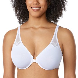 Delimira Women's Front Fastening Bras Underwire Unlined Racerback Plus Size Bra White 38B