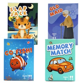 Card Games Old Maid, Go Fish, Slap Jack and Memory Classic Games - 4 Decks in 1 Pack, Fun Card Games for Kids Toddlers, Fun Kids Playing Cards, Easter Basket Stocking Stuffers for Boys and Girls