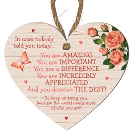 Motivational Heart Plaque – "You Are Amazing, Important, Incredibly Appreciated" – Inspirational Hanging Sign for Friends, Family, and Colleagues – Thoughtful Gift with Roses and Butterfly Design