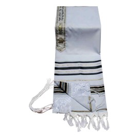 Talitnia Acrylic Tallit (Imitation Wool) Prayer Shawl Black and Gold Stripes in Size 18" Long and 72" Wide