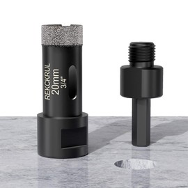 REKCKRUL 3/4 Inch Dry Diamond Core Drill Bits, 20mm Vacuum Brazed Diamond Hole Saw for Porcelain, Ceramic, Granite, Brick, Concrete - 5/8-11 Thread & 3/8" Hex Adapter