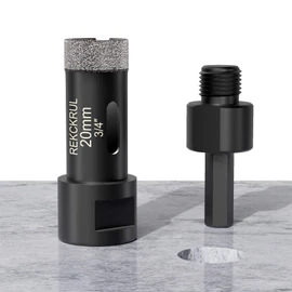 REKCKRUL 3/4 Inch Dry Diamond Core Drill Bits, 20mm Vacuum Brazed Diamond Hole Saw for Porcelain, Ceramic, Granite, Brick, Concrete - 5/8-11 Thread & 3/8" Hex Adapter