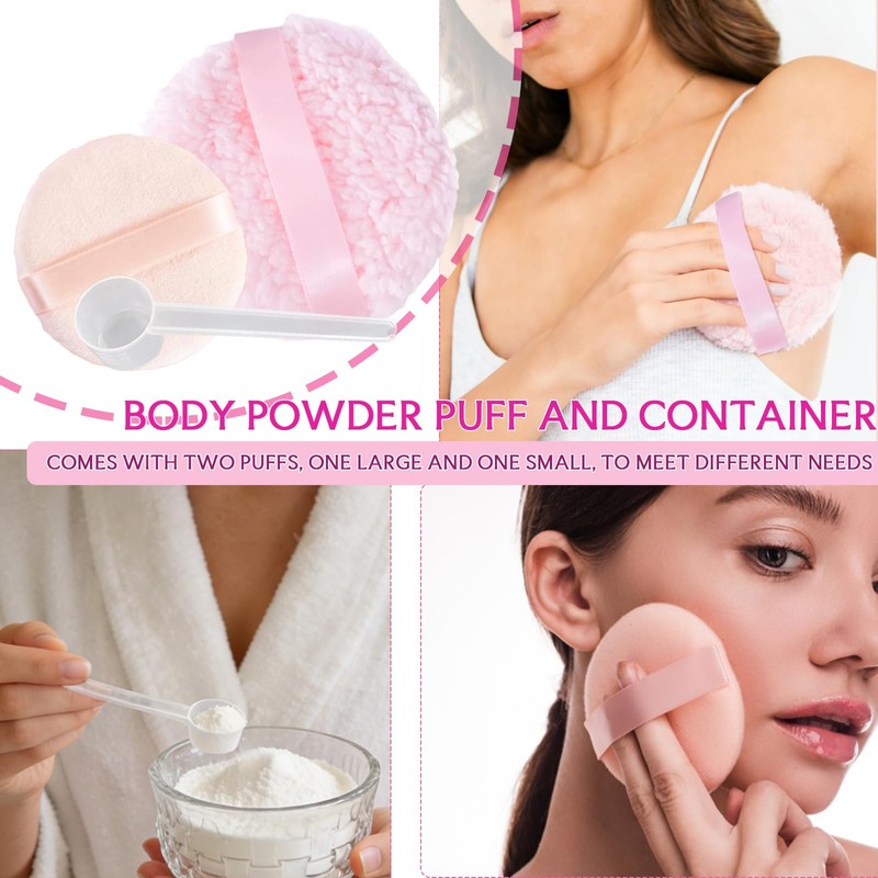 Large Body Powder Puff and Container, Glass Jar Dusting Powder