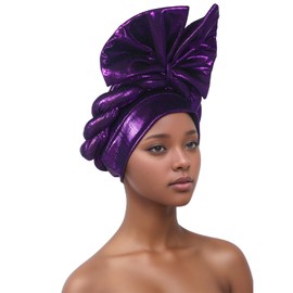 Exquisite Handcrafted Gele Headgear: African Turban Hats for Weddings and Parties (US, Numeric, 5 1/8, 6 1/4, Purple)