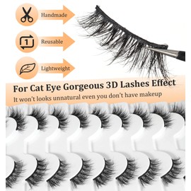 Half Lashes Wispy Cat Eye, 15mm Half Lashes Natural Look, 3D Fluffy Soft False Eyelashes for Subtle Glam and Enhancement, 10 Pairs Pack