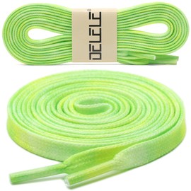 DELELE 2 Pair 47inches Flat Thick Tie Dye Shoelaces Yellow Green for Sneakers Sports Shoes Boots