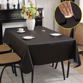SASTYBALE Vinyl Tablecloth with Flannel Backing Waterproof Oil-Proof Plastic Tablecloths for Rectangle Tables, Wipeable PVC Table Cloths for Kitchen Dining Indoor Outdoor (Black, 60 x 120 Inch)