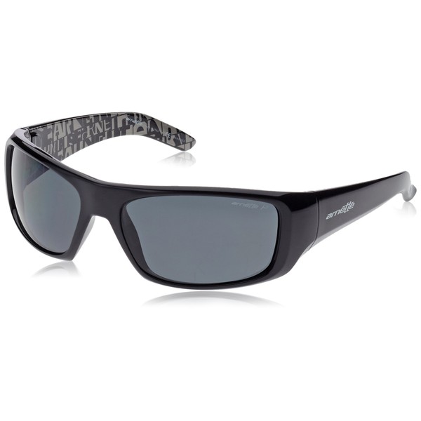 Arnette Men's AN4182 Hot Shot Rectangular Wrap Sunglasses, Gloss Black/Grey