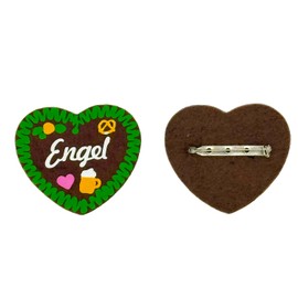 Felt Heart Badge in Gingerbread Heart Design (7 x 6.5 cm) - Oktoberfest Folk Festival Wiesn Accessories Fancy Dress Birthday Wedding Hen Party Bavarian Party, felt