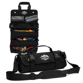 Roll Up Tool Bag - Compact Overlanding Tool Roll Bag w/Detachable Wrench Roll Organizer - 2 Detachable Clear Pouches - Canvas Tool Bag For On The Go Adventures