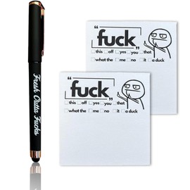 Fresh Outta Fucks Pad and Pen, Rude Pens and Sticky Notes Set,Funny Desk Accessories White Elephant Gift for Friends Co-Workers, Funny Christmas Gifts Stocking Stuffers for Men Women (1*Pen+2*Note)
