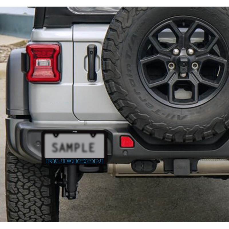 Jeep Rubicon UV Printed Black Plastic License Plate Frame (Blue