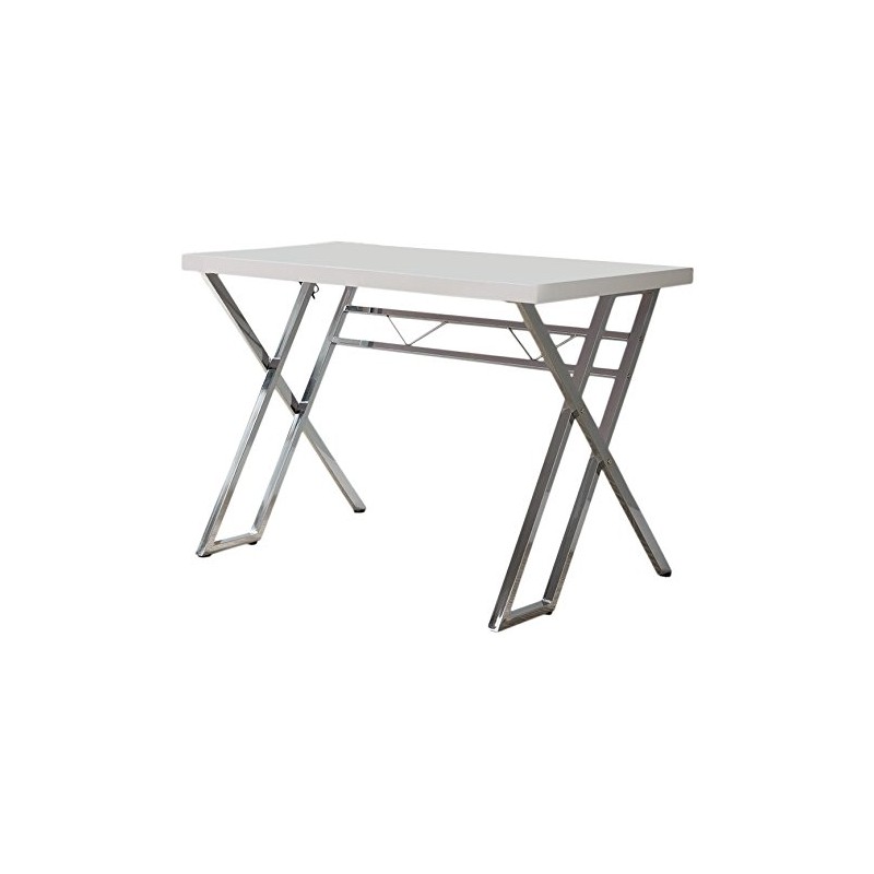 KB Designs - Modern Home Office Workstation Computer Desk, White/Chrome