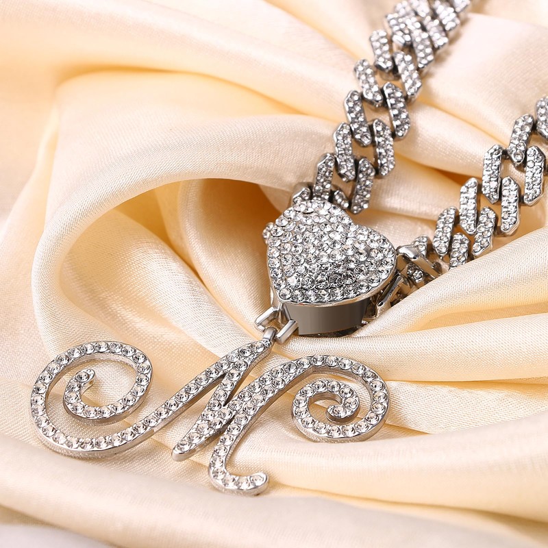 Flongo Women's Necklace Silver Necklace: Gold Iced Out Cuban Link