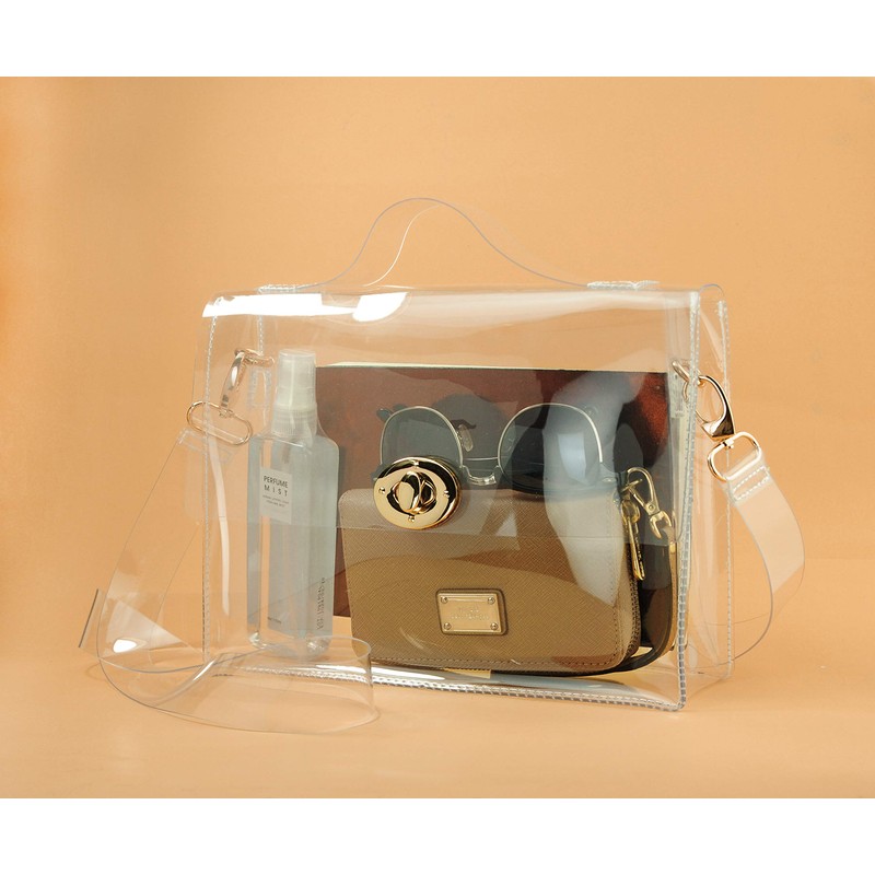 Hoxis Clear PVC Diagonal Bag, Women's, Plastic Bag, Handbag, Large